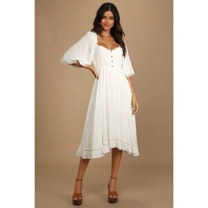 Lulus My Darling Love White Three-quarter Sleeve Handkerchief Dress - Size M